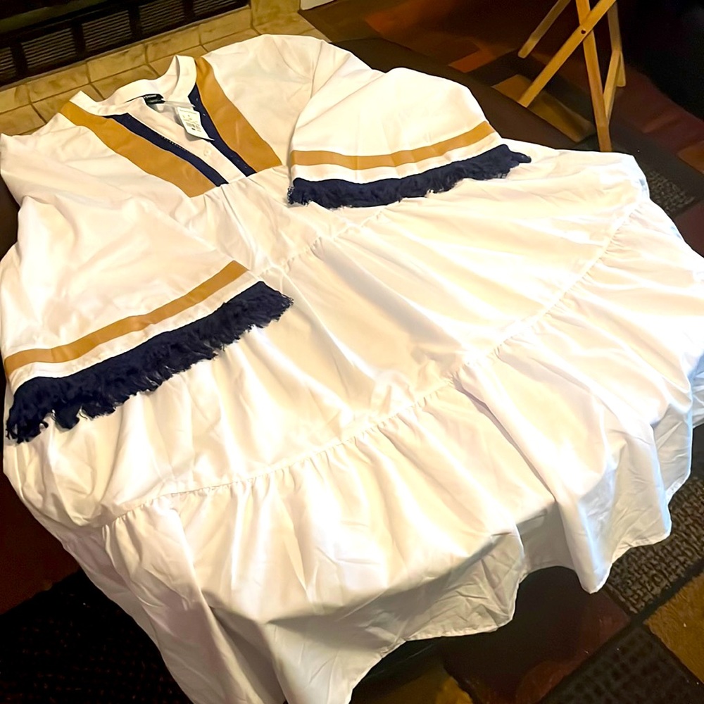 White Tan Navy Blue, Too The Knew Dress